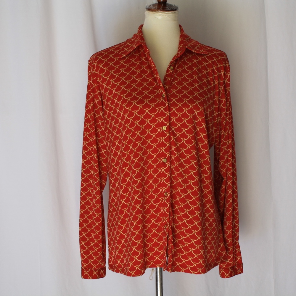 Peck&Peck sz L Long sleeve V neck button front top